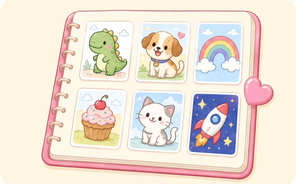 Finished coloring pictures gathered into an album